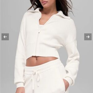 ALO Yoga Scholar Knit Cropped Full Zip Jacket - Ivory size M